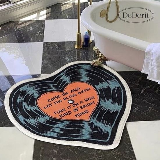 [데데리트]빈티지 레트로 하트 LP 모양 러그 발매트