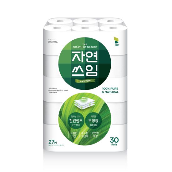 특가 자연쓰임 천연펄프 화장지 그린 3겹 27m 30롤1팩