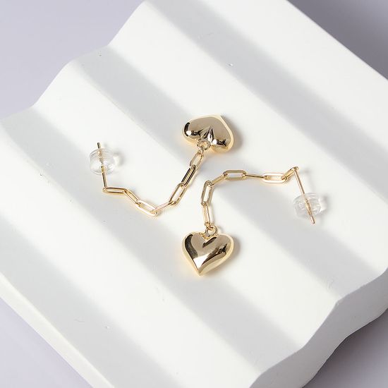 [비쥬홀릭] 실버925 골드도금 하트 클립 체인 귀걸이(