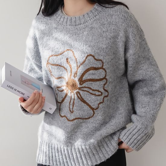 여성 왕꽃 아플리케 자수 울도톰 니트