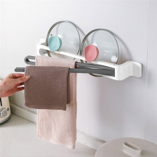주방 욕실 회전 3단 수건걸이 핸드타월 냄비뚜껑 거치