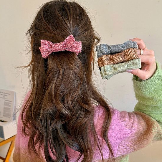 러블리 니트 트위드 리본 헤어 클립핀 집게핀 패션 삔