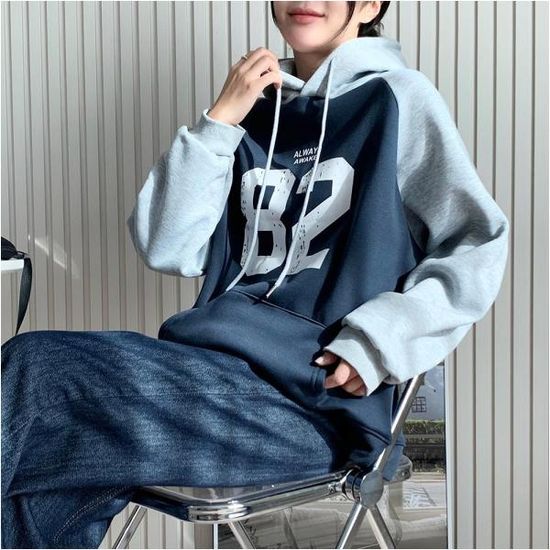 뉴기모 82 배색 후드 풀오버
