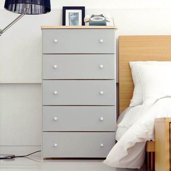 국내생산 마리 실버핸들 우드상판 서랍장 5단