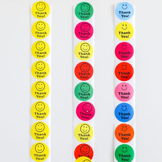 스마일 땡큐 원형 답례품 롤스티커 500p
