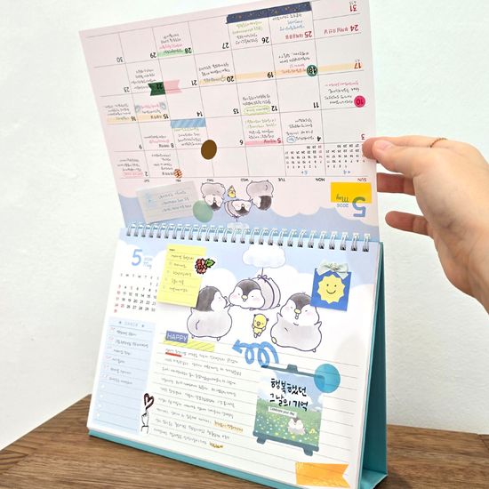 2026모뉴 포챠펭 L달력 칸 넓은 메모 캐릭터 탁상달력