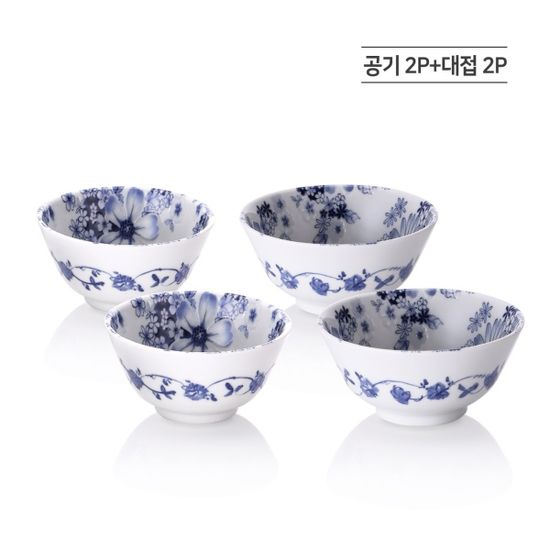 [토기] 하나츠도이 도자기 공기+대접 4P 세트 일본산