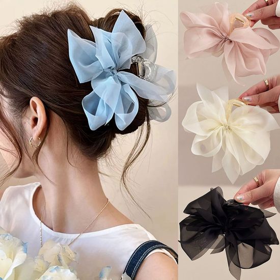 쉬폰 왕 리본 헤어 집게핀 머리핀 올림머리 똥머리