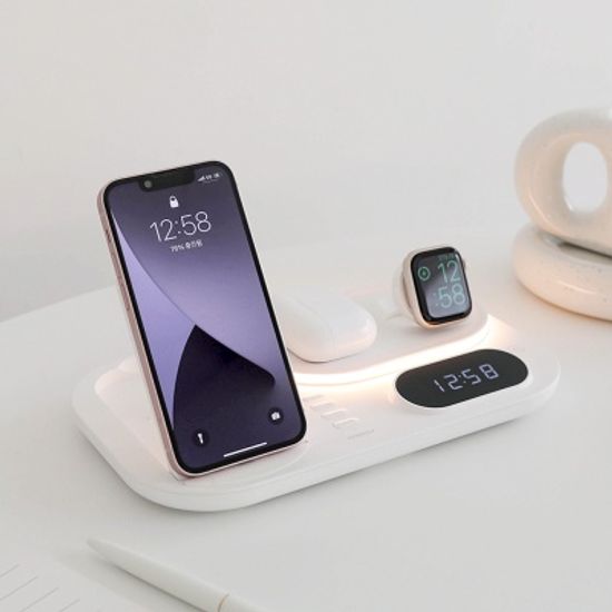 [무아스] 올라운더 4 in 1 고속 무선충전 무드등 시계