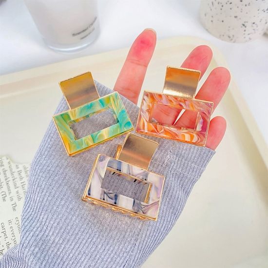 예쁜 오로라 자개 미니 사각 헤어 프랑스 메탈 집게핀