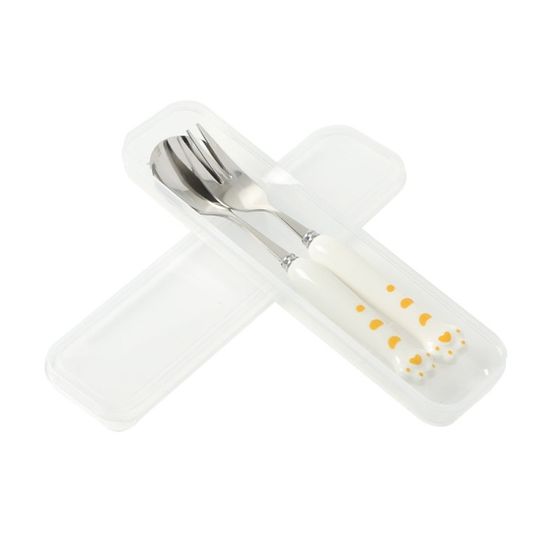 꾹꾹호랑 휴대용 숟가락 포크 세트 도시락수저 화이트