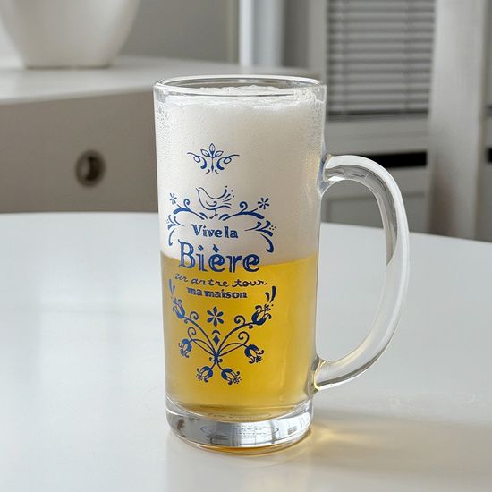 마메종 블루로즈 손잡이 맥주잔, 비어 글라스 360ml 