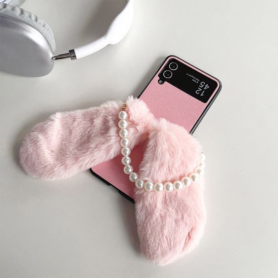 갤럭시Z 플립 폴드 6 5 4 3 토끼 귀 스트랩 털 케이스