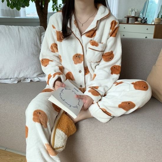 어나더뷰 극세사 곰돌이 카라 수면잠옷1122