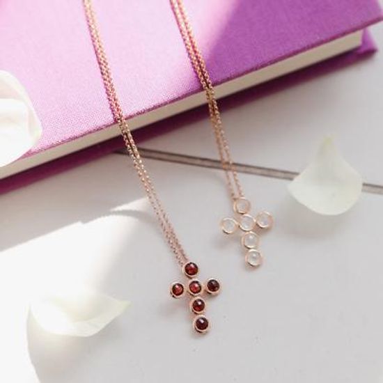 제이로렌 05N0730 가넷 문스톤 십자가 순은 롱목걸이