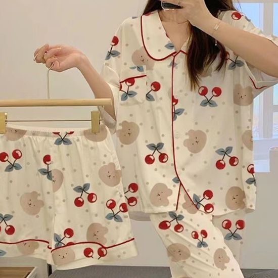3PC 상하의 파자마 여성 잠옷