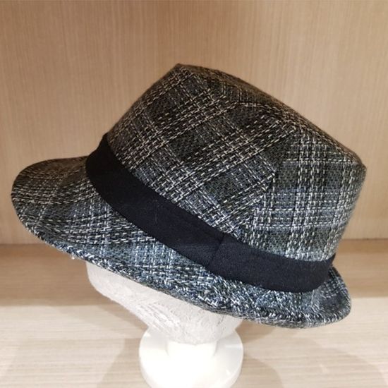 [애슬릿]배색 체크 띠 페도라 중절모  여성 모자