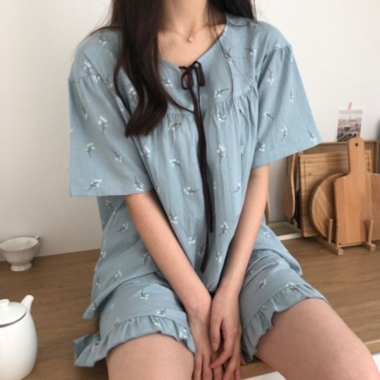 시원한 순면 100% 잔플라워 파자마 여름 잠옷