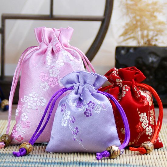 매화 무늬 복주머니 붉은색 10X14cm(WC9BF89)