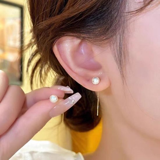 레드 화이트 구슬 스틱 드롭 체인 귀걸이 패션 귀고리