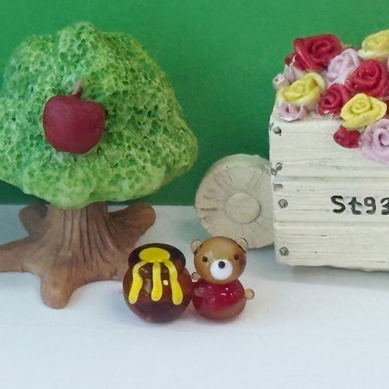 유리 미니어쳐 꿀 항아리 곰돌이