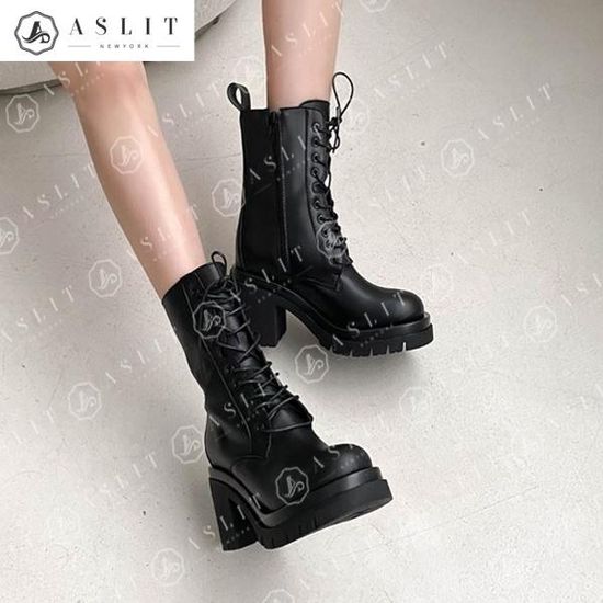 [애슬릿]둥근 코 통굽 하이 힐 여성 앵클 워커 부츠