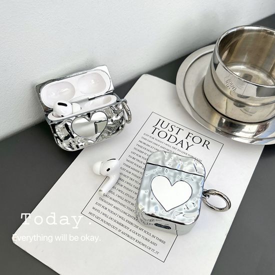 에어팟 3 2 1 프로 실버 하트 미러 물결 키링 케이스