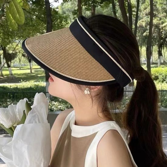 B-190 투톤 밀짚 라피아 자외선 햇빛차단 썬캡