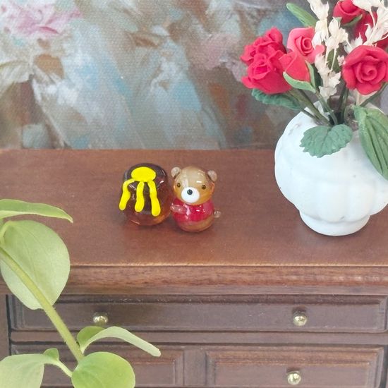 유리 미니어쳐 꿀 항아리 곰돌이