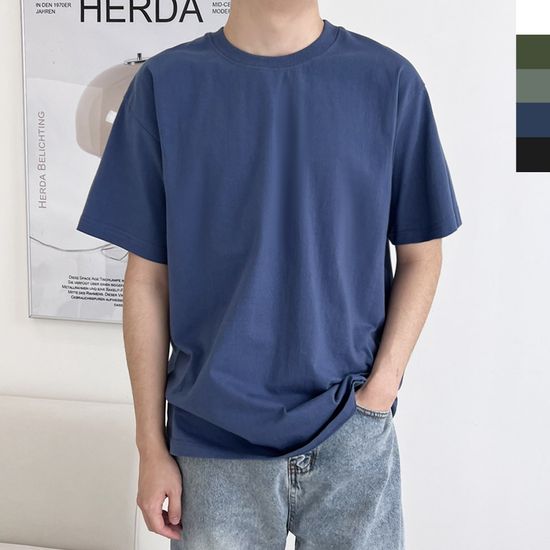 남자 오버핏 맨투맨 반팔 티셔츠 남성 데일리 셔츠