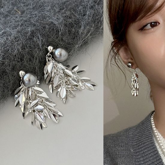 티루바 실버 진주 프린지 드롭 스터드 귀걸이
