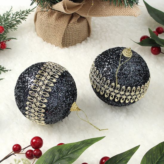 [도토로]다크블루 장식볼 2p(10cm) (더블골드라인)
