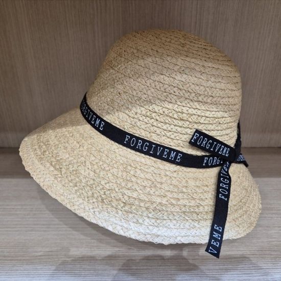 [애슬릿]라피아 라벨 리본 벙거지 밀짚 휴양지 모자