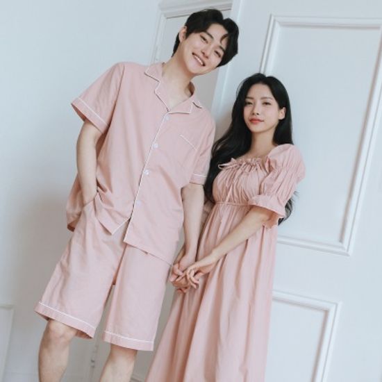 아사면 헨느 원피스 커플 잠옷 여름 파자마