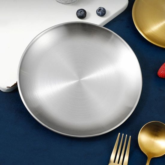 홈인쿡 플랫원형 스텐 접시 4p세트(30cm) (실버) 식기