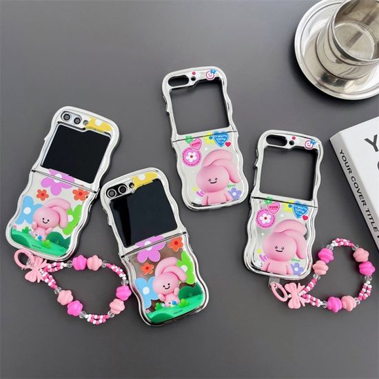 갤럭시 Z플립 3 4 5 핑크 토끼 비즈 스트랩케이스