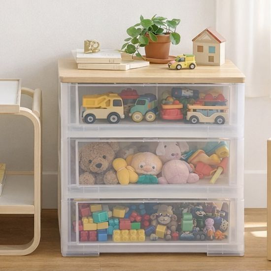 이노스 투명 2단~5단 우드상판 플라스틱 서랍장