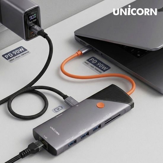 유니콘 8IN1 기가LAN/HDMI USB멀티허브 PD90W충전 4K