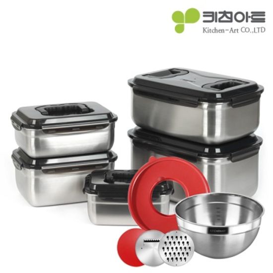 키친아트 스텐 김치통 세트 (S,1,2,3,4호)+채칼믹싱볼