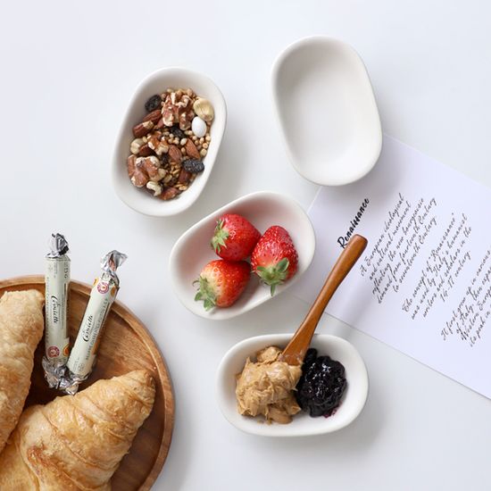 바이엔 반무광 도자기 타원찬기 4p세트 2color 택1