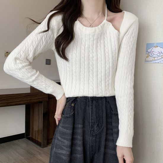 캐주얼 홀터넥 꽈배기 니트 세련된 여성 니트