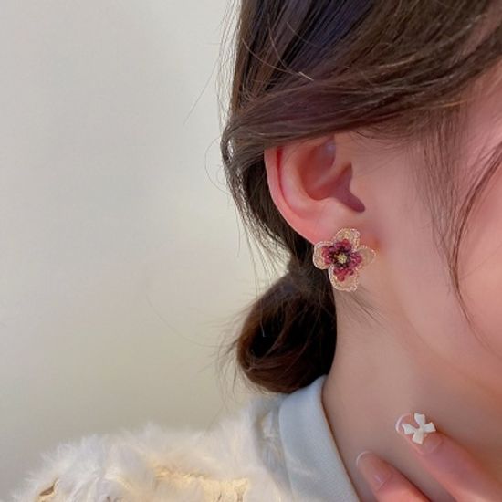 크리스탈 비즈 플라워 귀걸이 힙한 패션 은침 귀고리