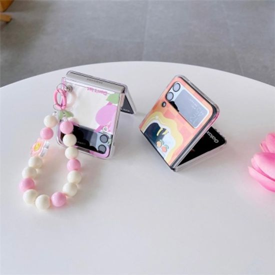 갤럭시Z플립 4 3 나비 플라워 비즈 스트랩 투명케이스