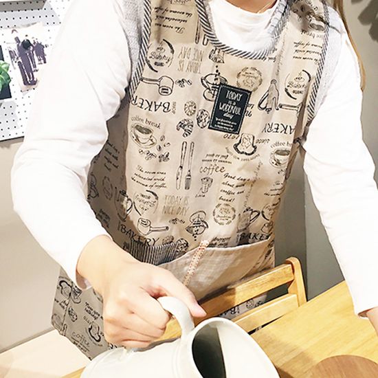 원더풀데이 커피 빵 일러스트 원피스형 앞치마 3color