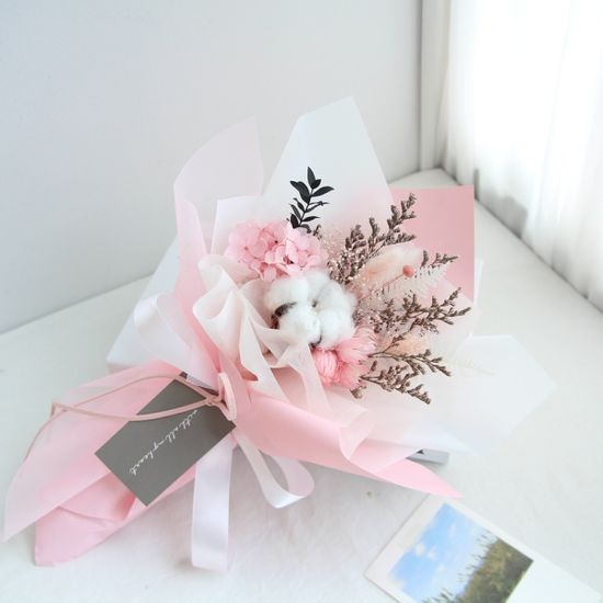 목화와 핑크 러블리 꽃다발