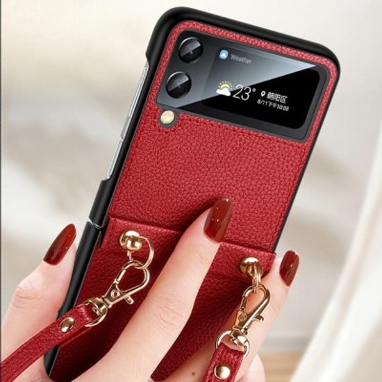 갤럭시 Z플립3 목걸이줄 스트랩 힌지보호 가죽 케이스