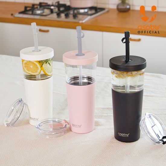 아소부 빨대텀블러 앤 컵 2IN1 마리나 845ml 블랙