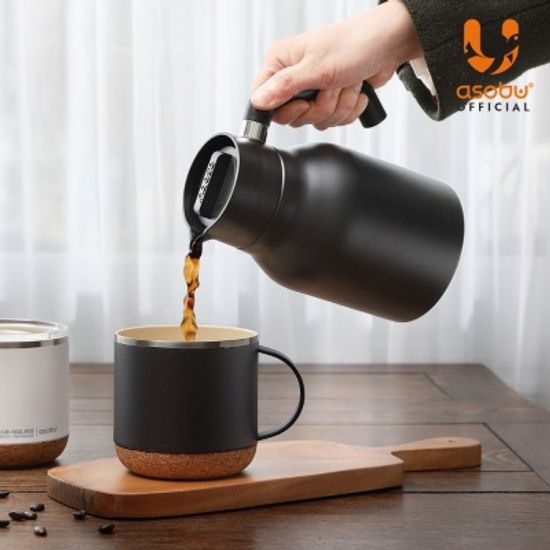 아소부 스텐 진공 보온보냉 핸들서버 1L 블랙