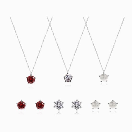 [선물포장] 실버 탄생석 목걸이+ 귀걸이 SET