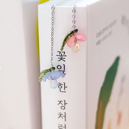 미니 꽃망울 써지컬스틸 체인 책갈피 금속 북마크